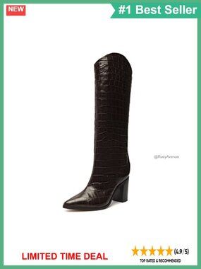 SCHUTZ Women's Maryana Block Boots Croc-Embossed Chunky Heel Pointed Toe